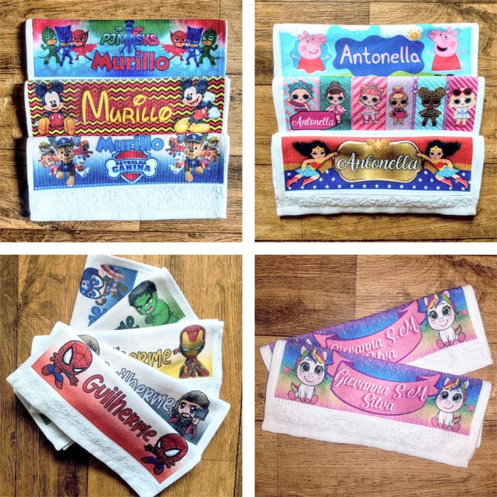 Kit 10 Toalha Toalhinha De Mão Rosto Personalizada Todos Temas Lavabo Infantil Escola Adulto Empresa