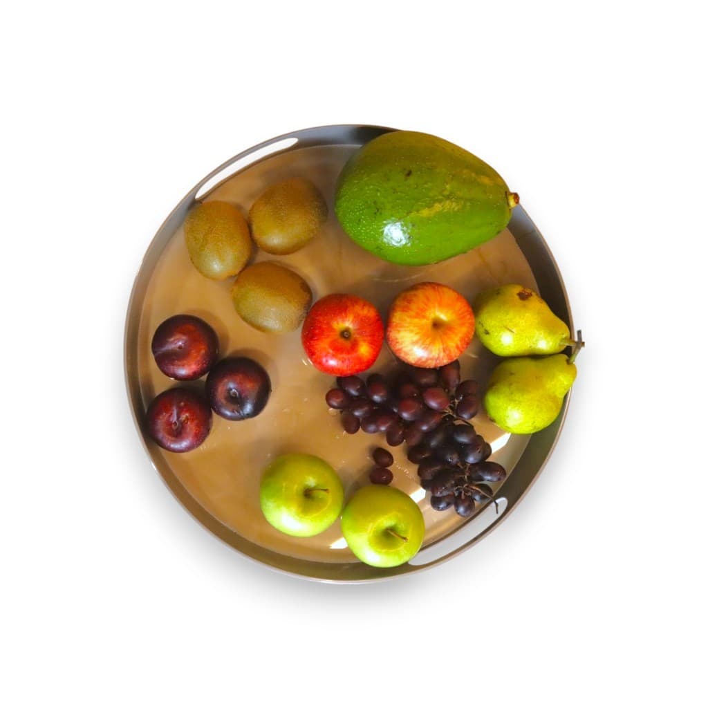 Bandeja Redonda Em Acrílico Cristal E Borda Cinza