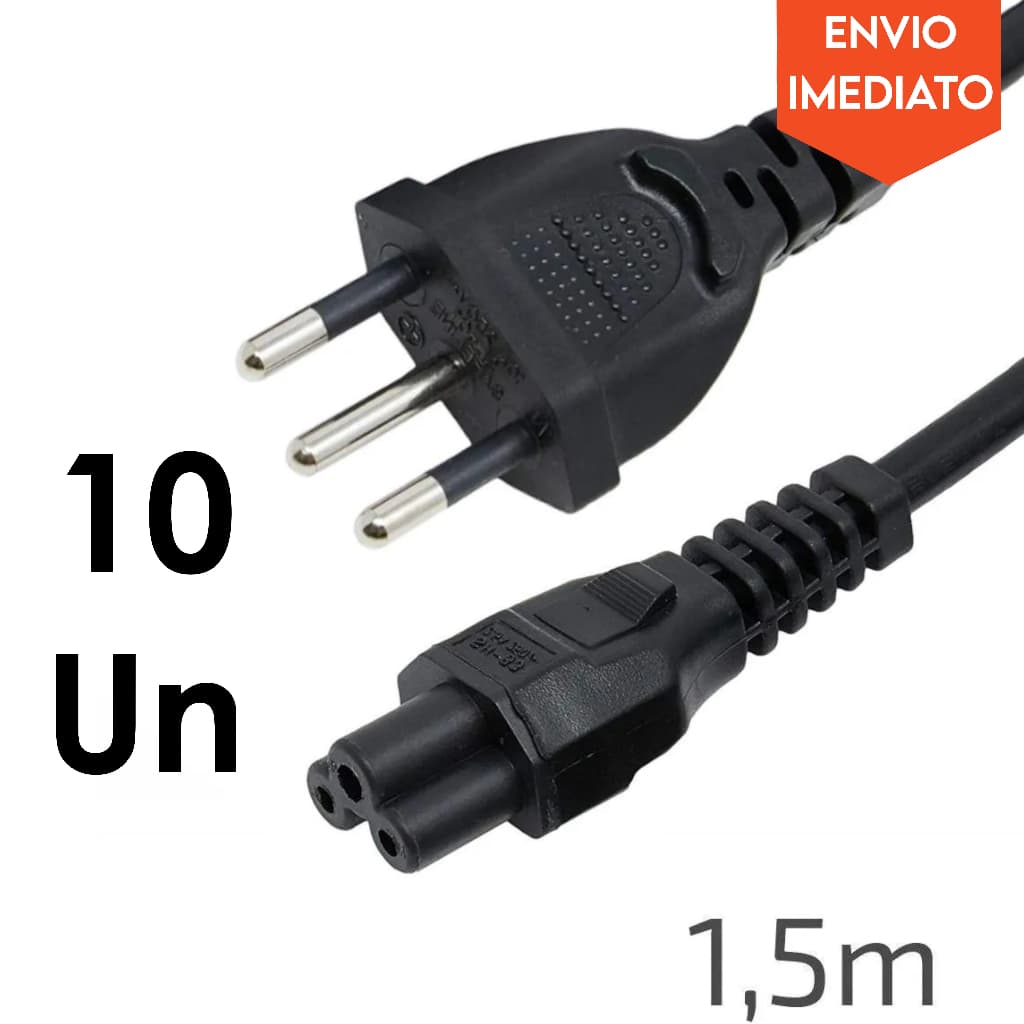 Cabo De Força Para Fonte De Notebook Tripolar 2,5A 1.5m - Kit 10 Unidades
