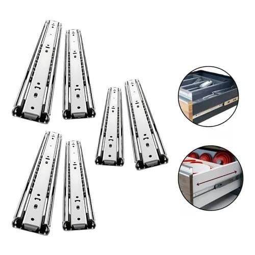 Kit 3 Par Corrediça 20cm Telescópica Reforçada Gavetas 45kg