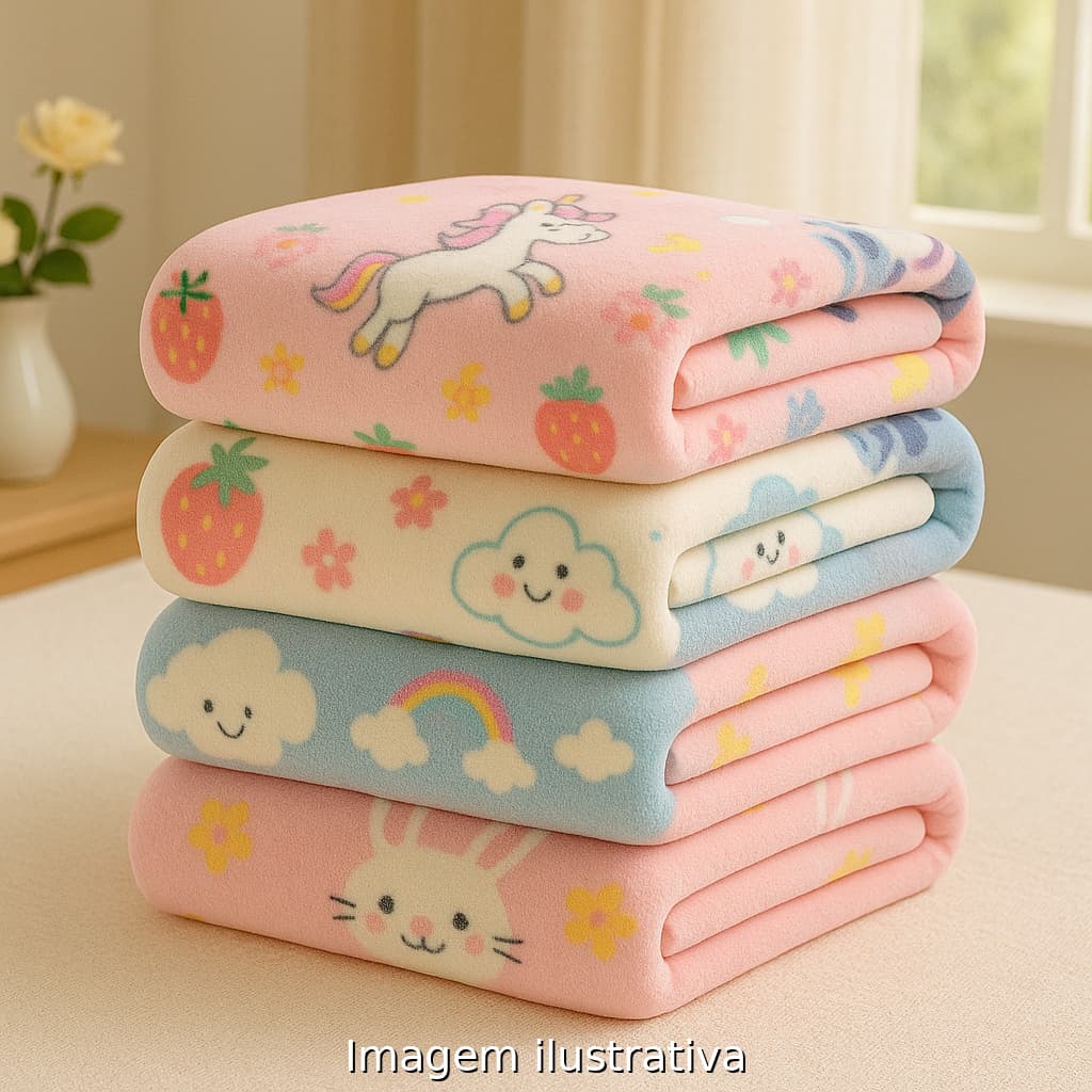 Manta Cobertor de Bebe Estampada 1,00 x 0,80m Menina e Menino Cobertinha de Berço