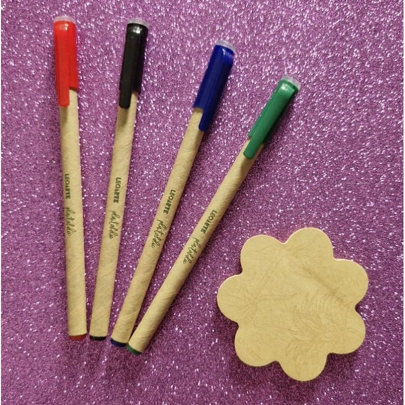 Kit caneta esferográfica 1.0 ponta média e bloco adesivo Planta Holic fofo kawaii em papel kraft ecológico