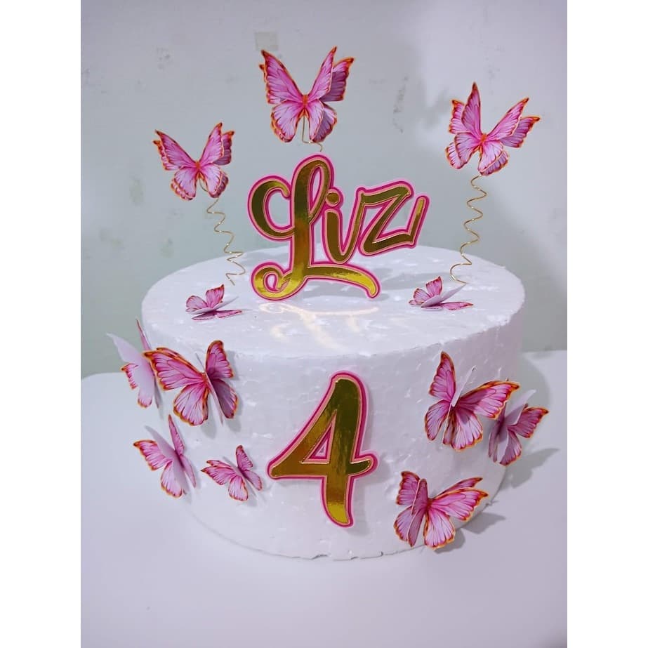 Topo de bolo personalizado - Tema Borboletas 3d