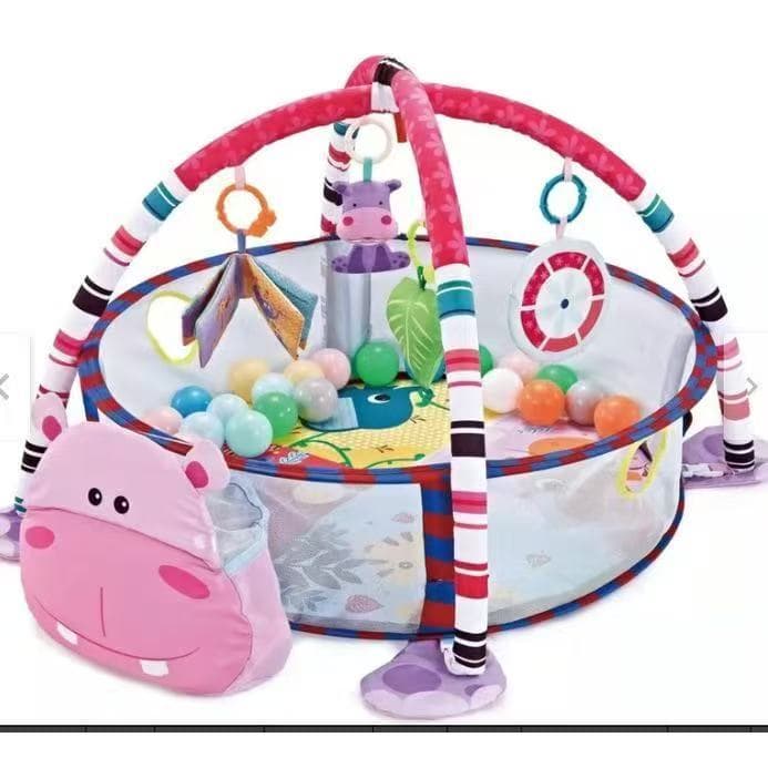 Tapete bebe 3 em 1, Interativo Style  hipopotamo com Piscina de Bolinhas Baby