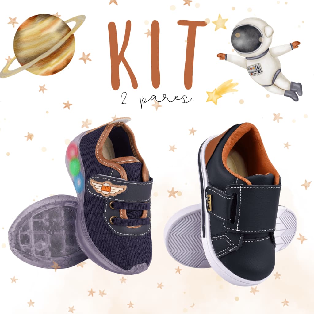 Tênis Infantil Menino Luzinha de Led + Sapatênis Casual Confortável Calce Fácil Escolar Criança