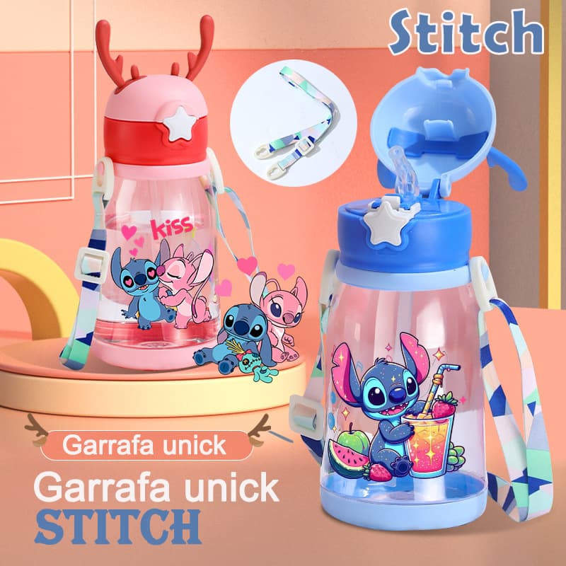 Garrafa Unick Alce Água Infantil Criança Portátil Com Canudo Desenho Multicolorido