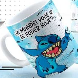 Caneca Xicara  Porcelana Personalizada Stitch  Temática  Divertida Mau Humor -Bom Dia