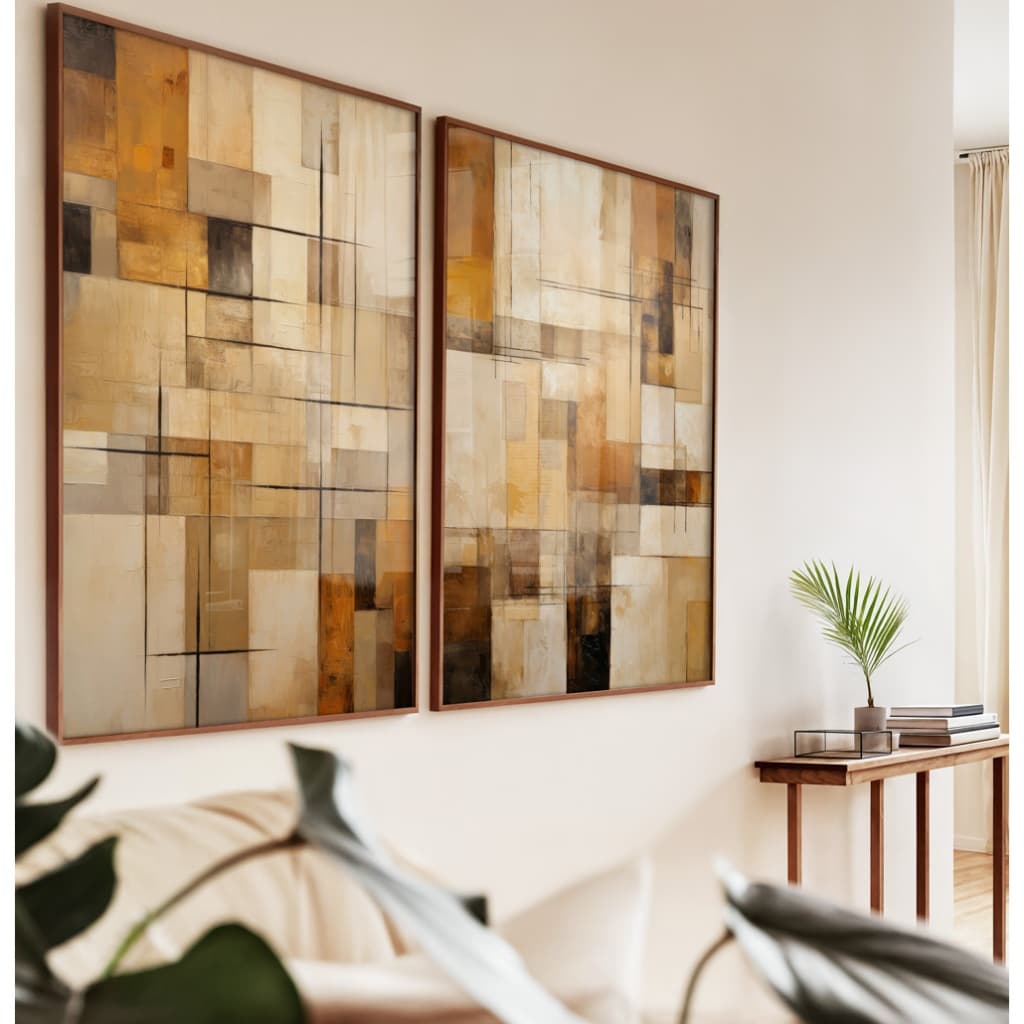 Quadro Abstrato Para Sala Quadro Com Moldura E Vidro Quadro Para Quarto Casal Retângulos Terra Duo