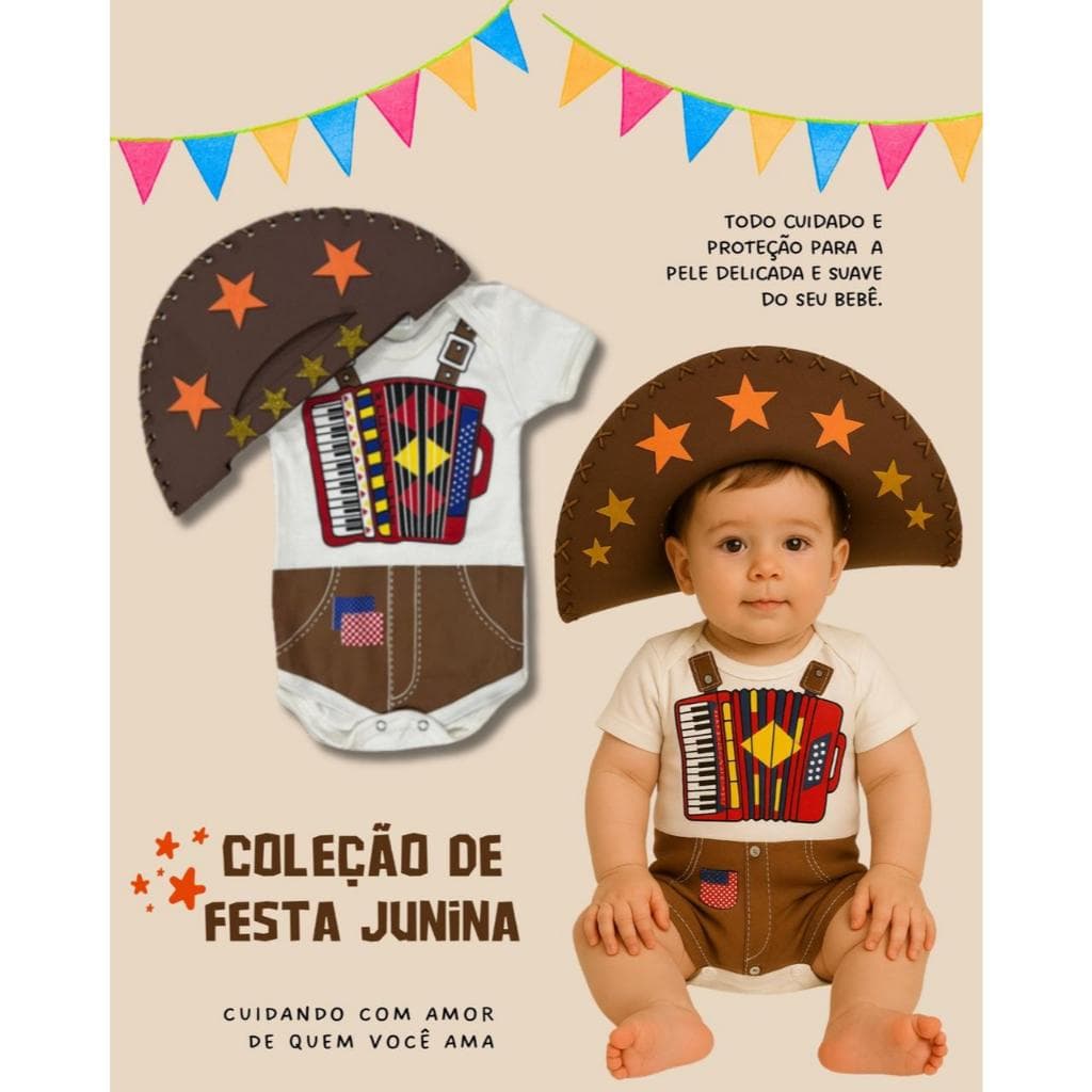 Body Fantasia Sanfoneiro Temático Mesversário Festa Junina