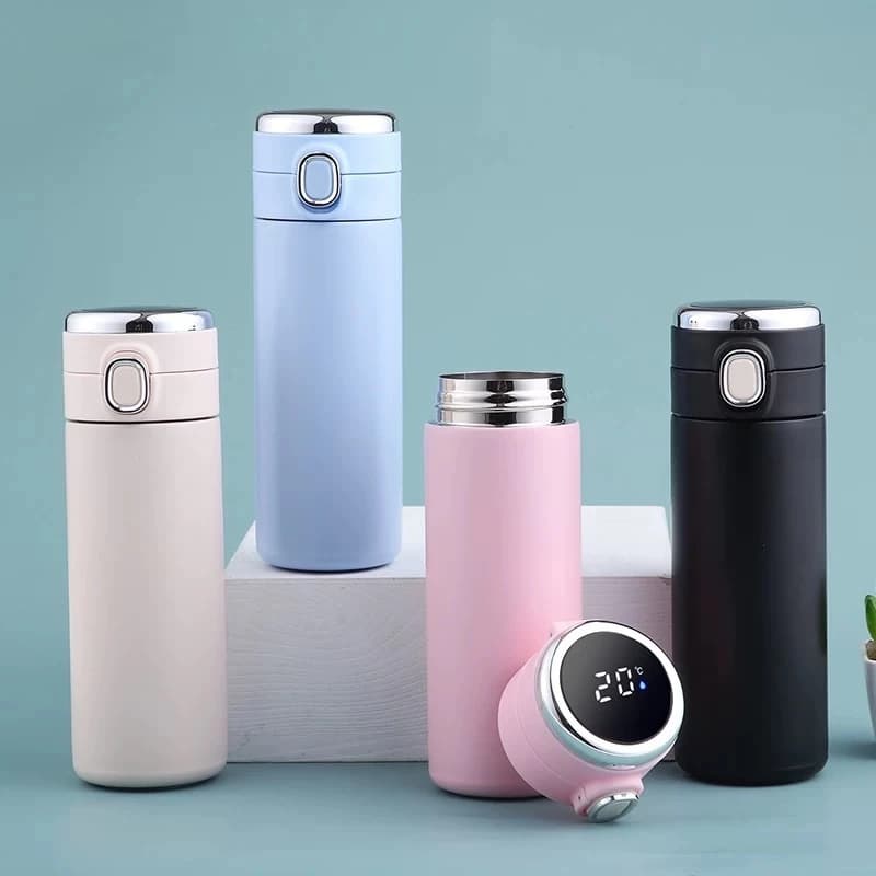 Garrafa Térmica Em Aço Inox Com Termômetro Digital 420ml Led Indicador Temperatura