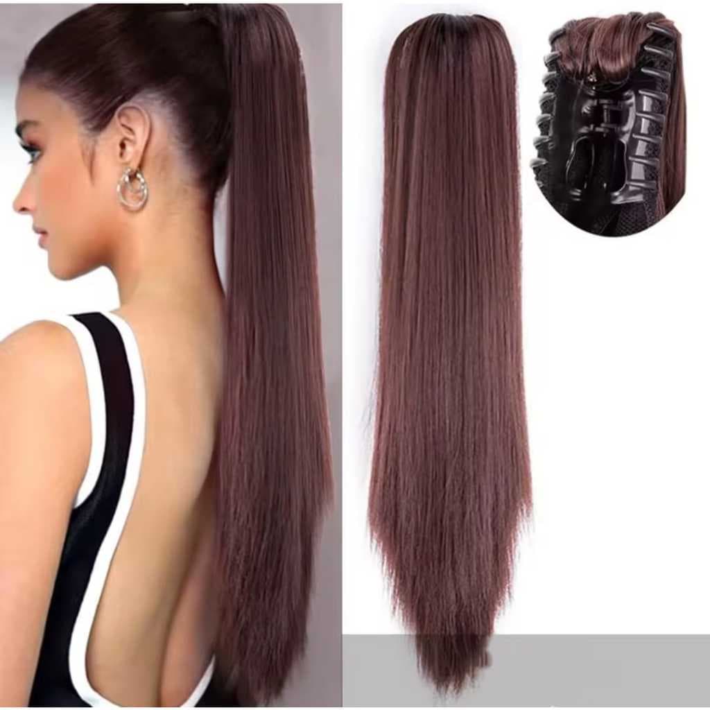 Piranha de Cabelo Sintético Liso Castanho