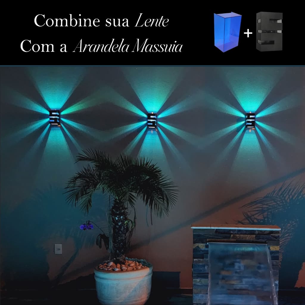 Arandela de Parede Externa Interna + Lente Colorida + Lâmpada Led Massuia
