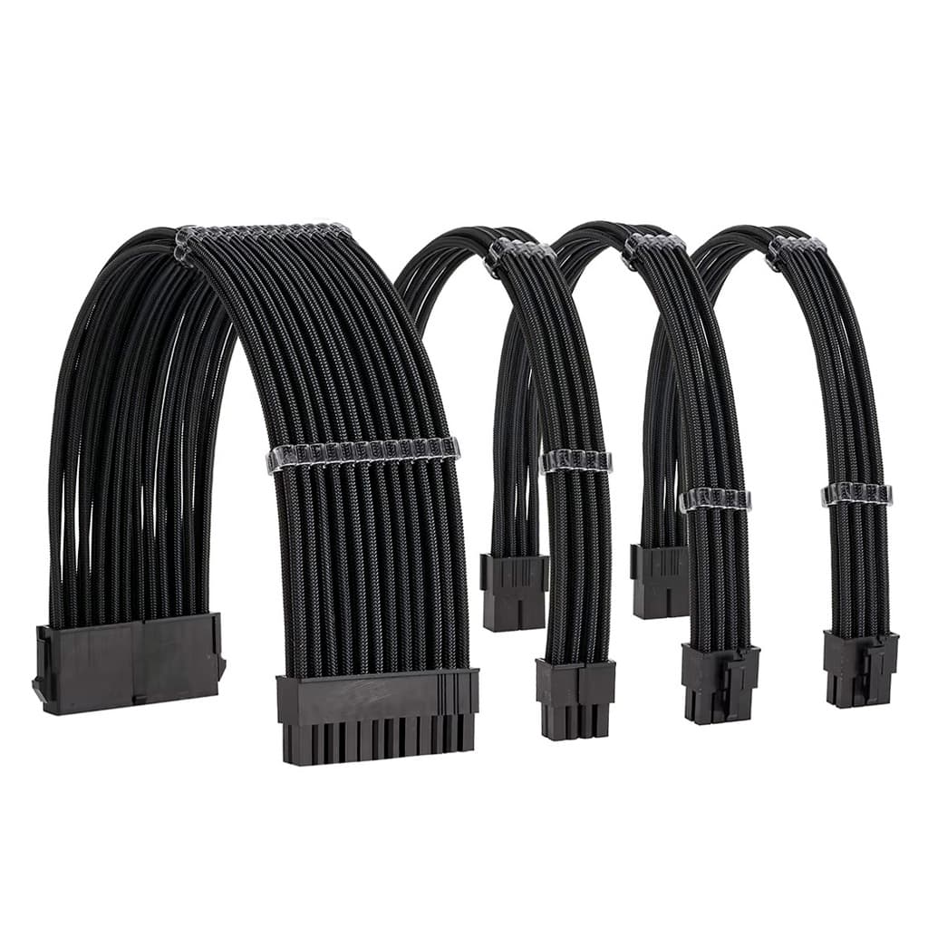 Kit Cabo Extensor Sleeved Pc Gamer 24 Atx 4+4 Cpu E 6+2 Pcie Preto