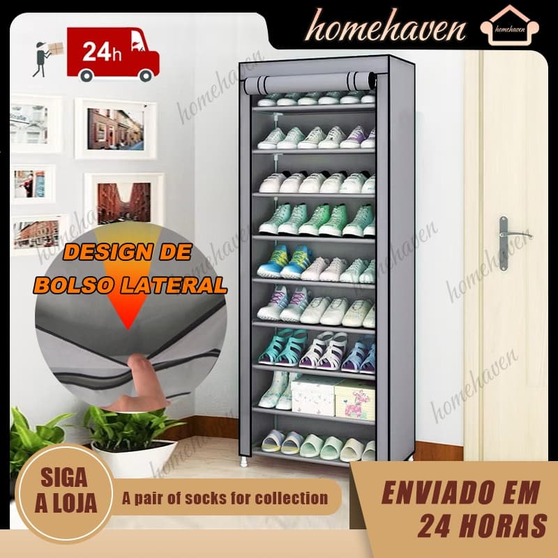 Organizador de sapatos com 9 prateleiras para sapatos, roupas e 27 pares de pertences