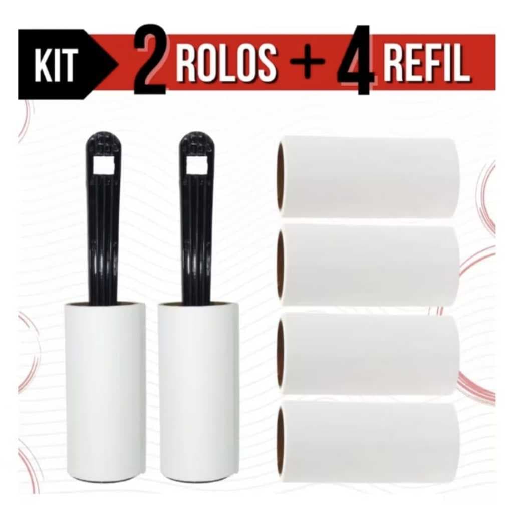 Kit Com  2 Rolo Rolinho Tira Pelos e Plumas de Roupa e Sofá Adesivo + 4 Refis 90 folhas descartáveis