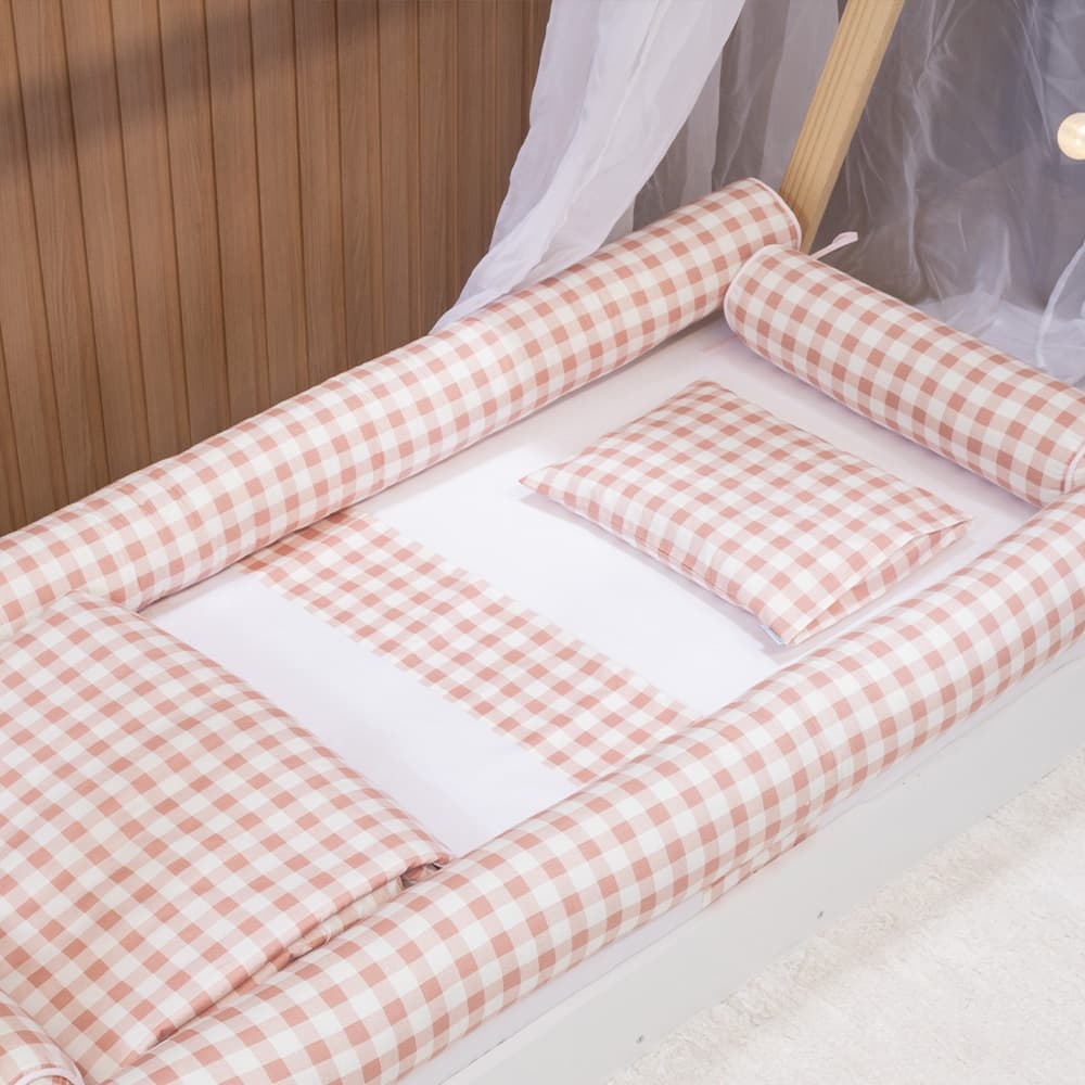 Kit de Capas de Rolinho para Mini Cama 4 peças Montessoriano Protetor com Ziper 100% Algodão Tecido 200 Fios Super Macio