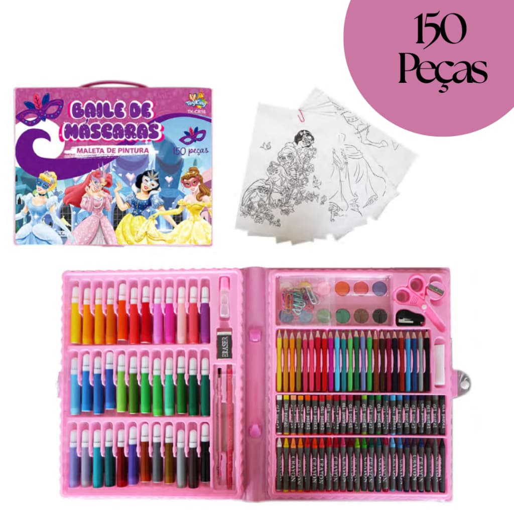 Maleta De Pintura Infantil Estojo 150 Peças Para Colorir tema variado Menina e Menino