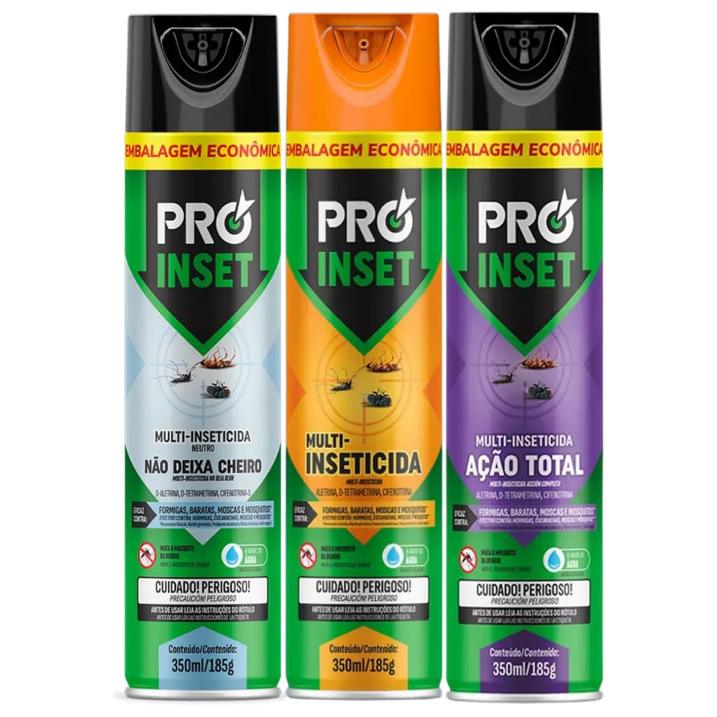 Kit 12 Unidades Inseticida Aerossol Pro Inset Contra Baratas Moscas Mosquitos Formigas 350ml/185g