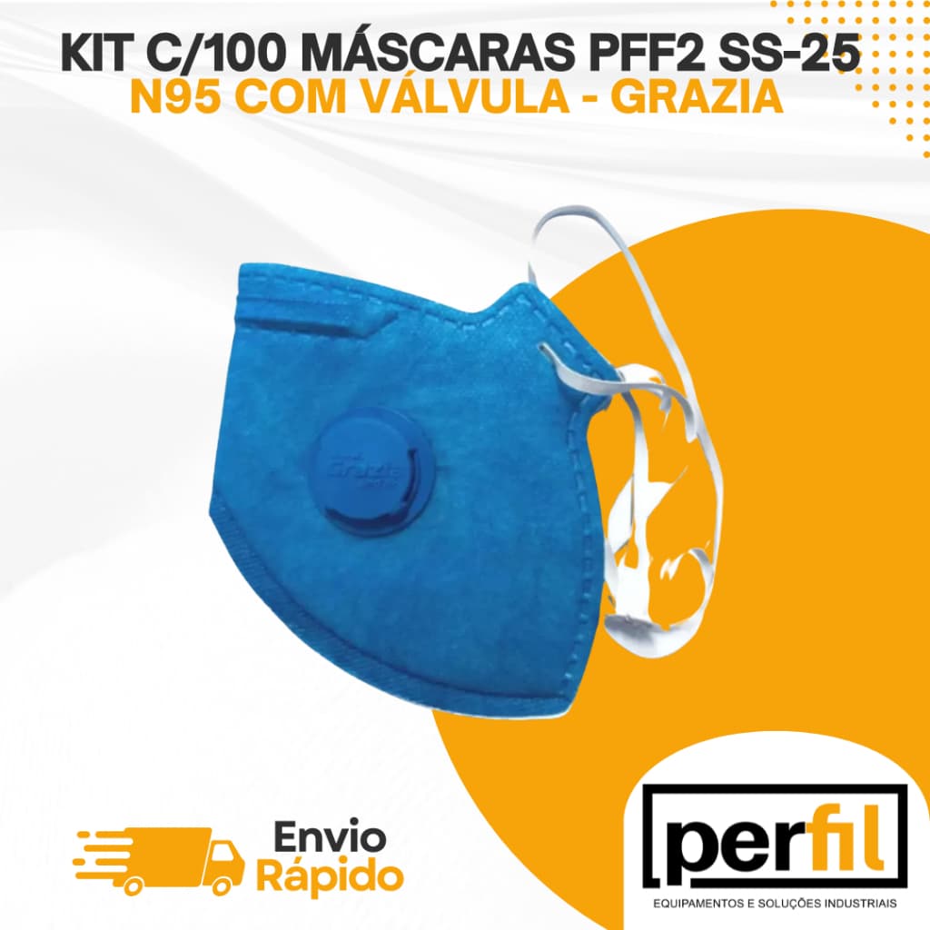 KIT C/100 MÁSCARAS PFF2 SS-25 N95 COM VÁLVULA - GRAZIA