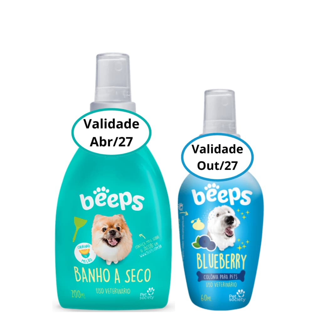 Kit Banho a Seco 200ml e Colônia Blueberry Beeps 60ml Pet Society Cães Gatos