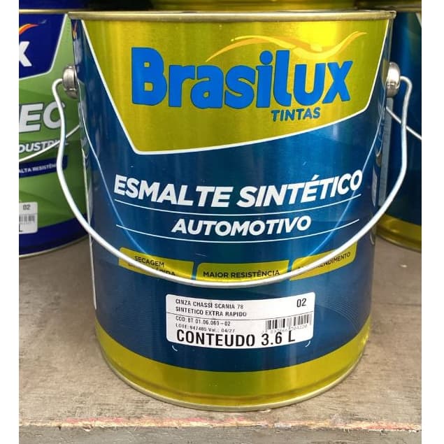 Tinta Esmalte Sintético Automotivo Cinza Chassi Scania 78 3.6L Brasilux Secagem Extra Rápida