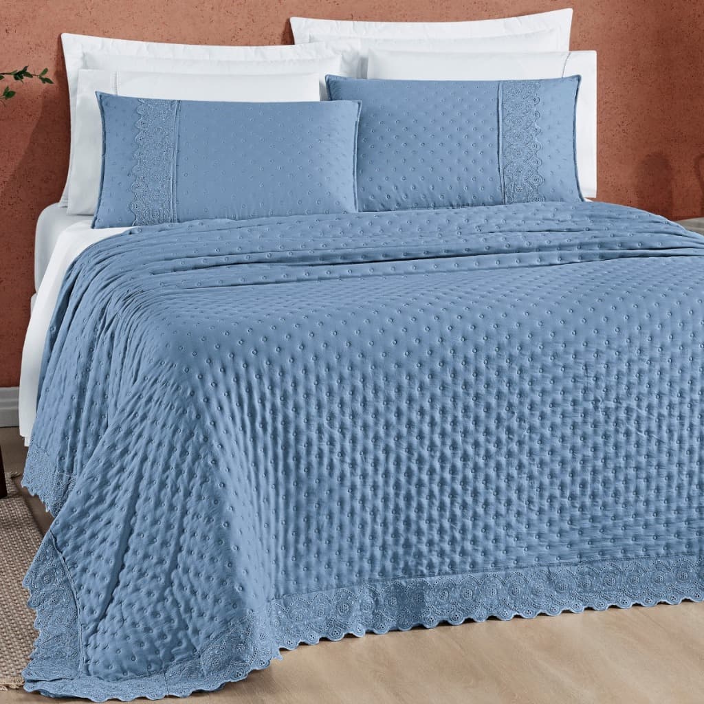 Colcha Casal Queen Size London 200 Fios Bordado Inglês Super Elegante