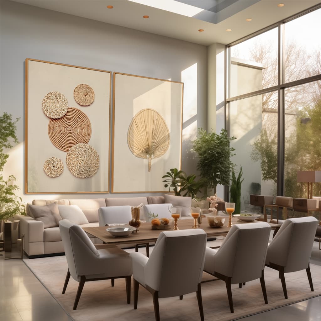 Conj. 2 Quadros Decorativos Artesanato em Palha, Sala, Quarto, Escritório, Acabamento Luxo Moldura