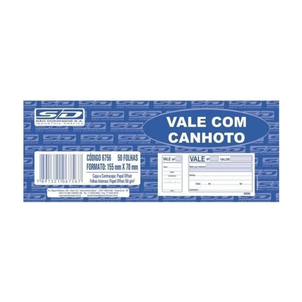 Vale com canhoto 50f Un - SD