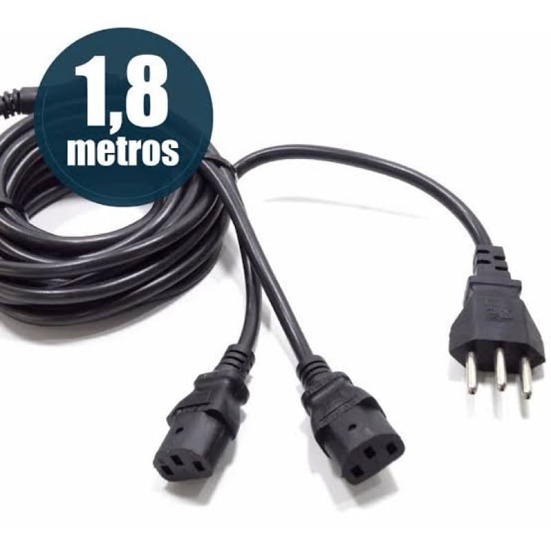 Cabo de Força ATX - Y 1x2 Para Pc E Monitor 1,8 Metros