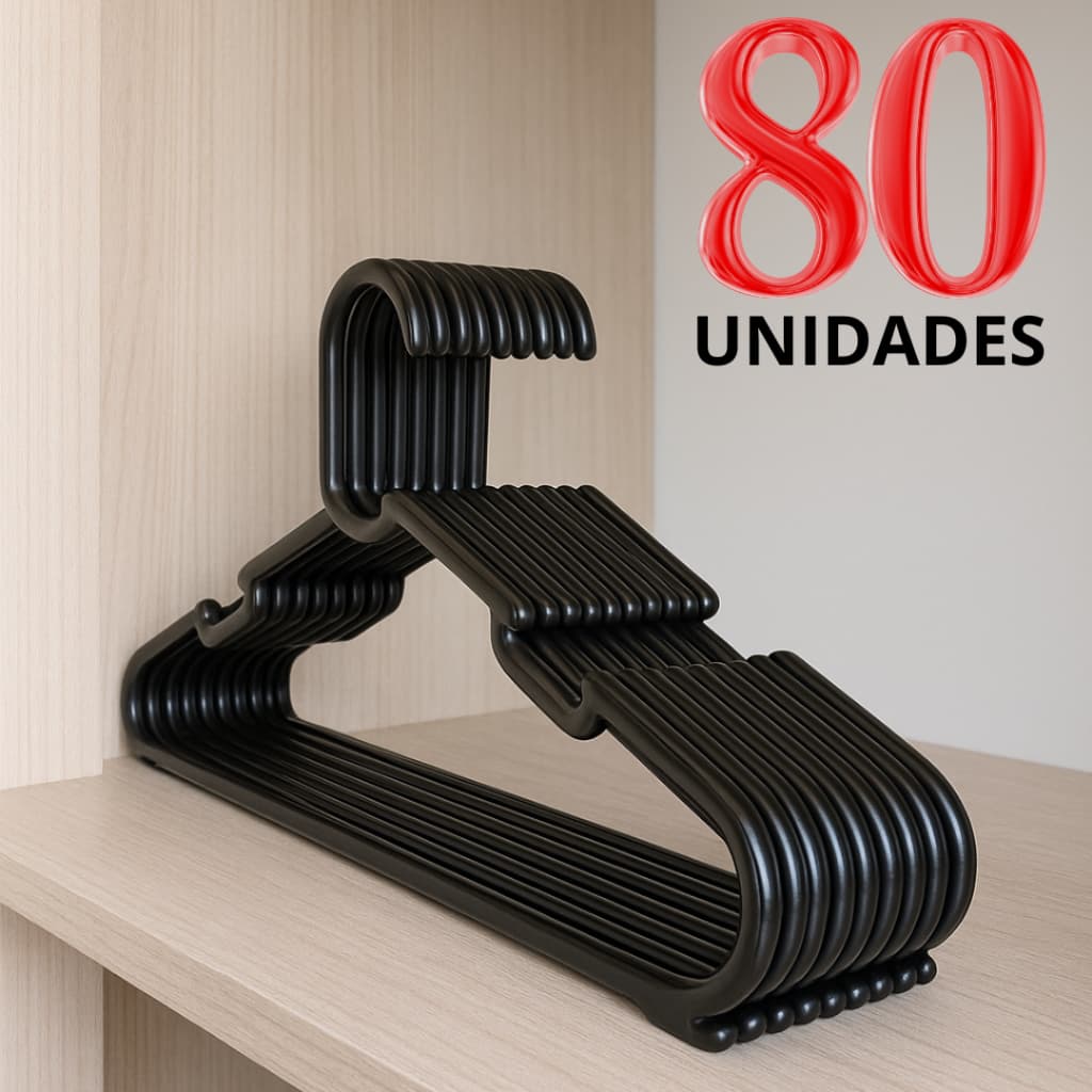 KIT COM 80 CABIDES MODELO COMBATE PRETO, 38CM RESISTENTE E DURÁVEL, PARA BLUSAS, CALÇAS, CAMISETAS