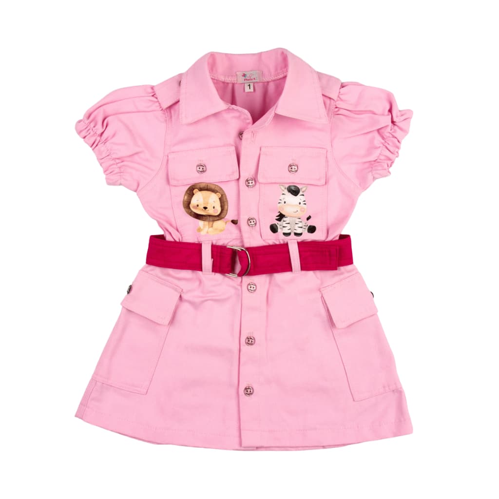 Vestido Safari Infantil Menina Com Cinto Incluso Aniversário Passeio Confortável Com Bolsos