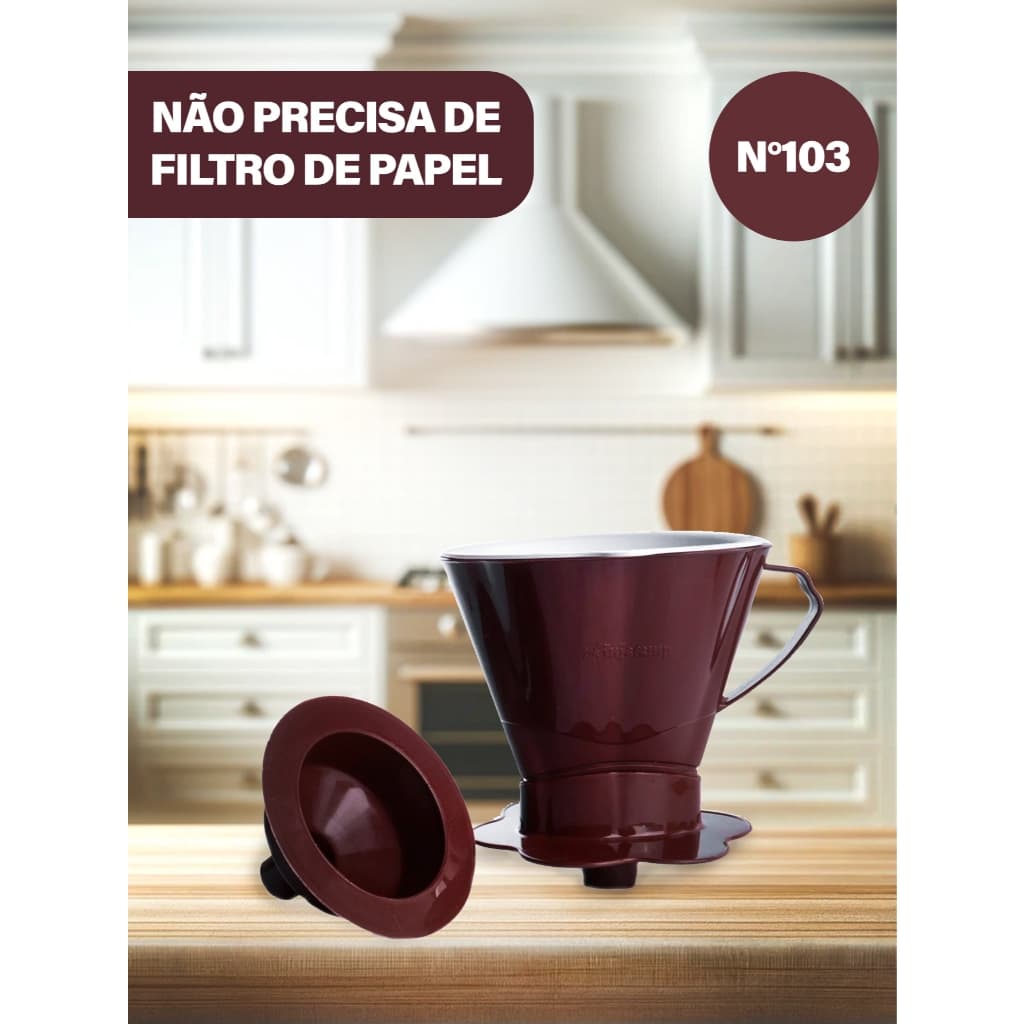 Coador Filtro de Café nº 103 Reutilizável com Filtro e Suporte De Plástico Cafeteira Portátil