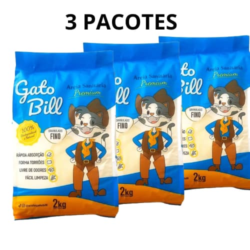 Kit 3 Areia Gato Bill fina 2 kg