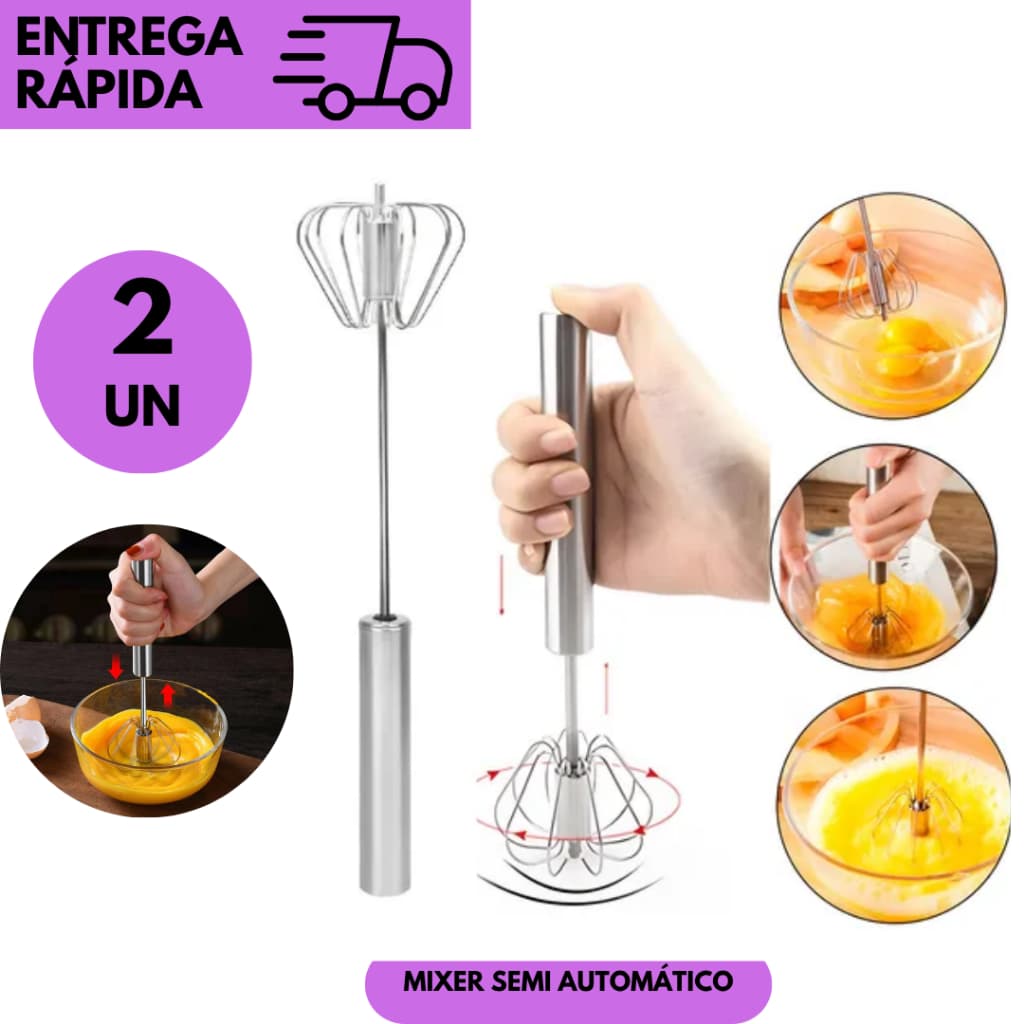 2 ou 1 Un Batedor de Ovos Mixer Tipo Fouet Semi Automático Inox Manual Prático para Cozinha Bolos