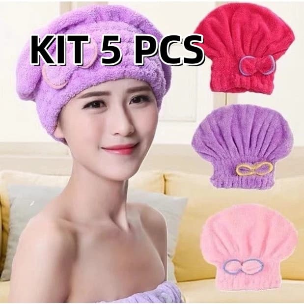 KIT 5 PCS Touca para seca cabelo Mágica Touca de Banho Absorvente Toalha de Microfibra