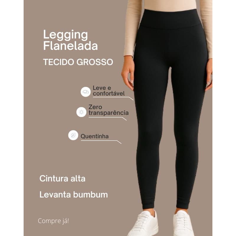 Calça Feminina Legging Flanelada Suplex Cintura Alta