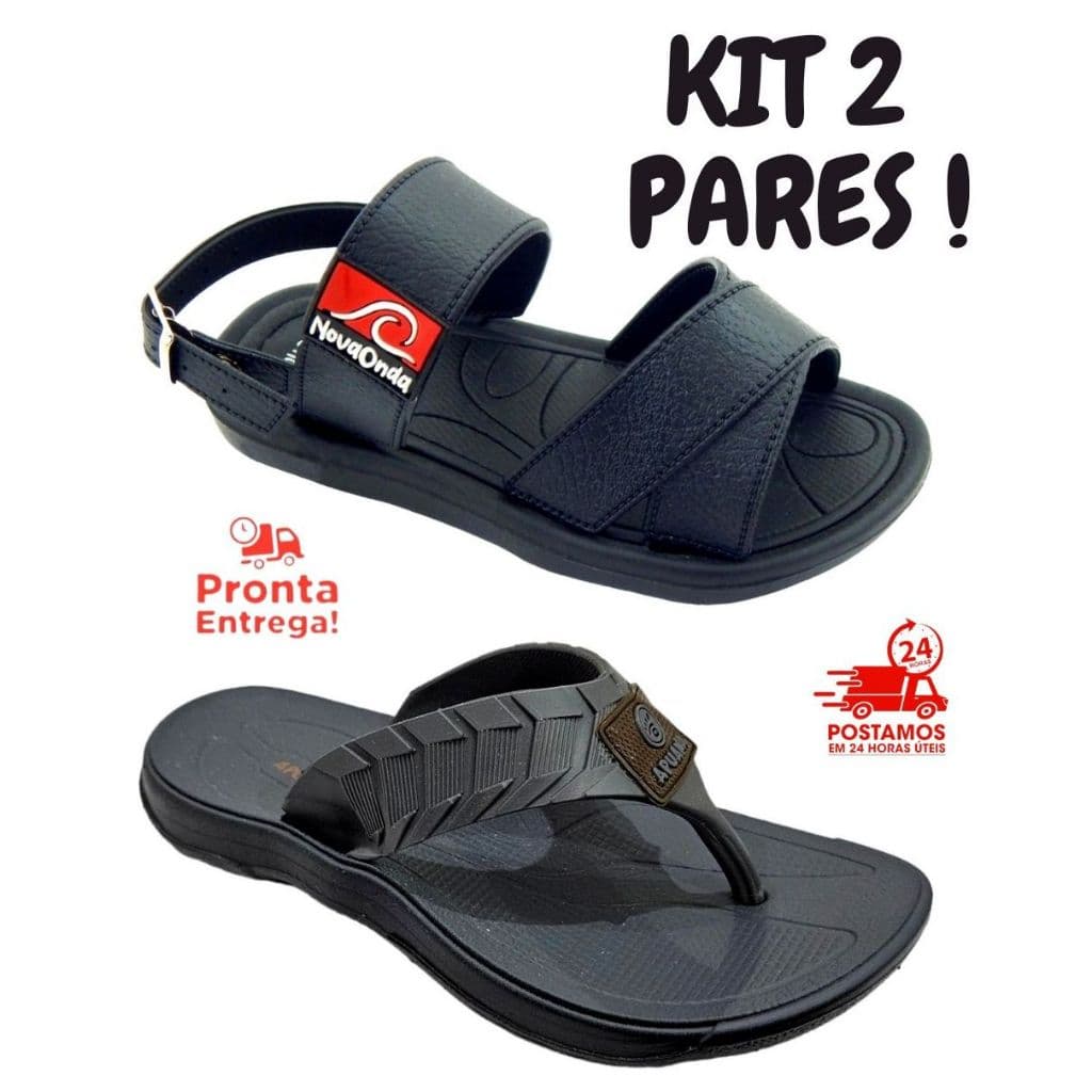 Kit 2 Pares Sandalia Infantil Nova Onda + Chinelo Infantil Menino Dedo Frente