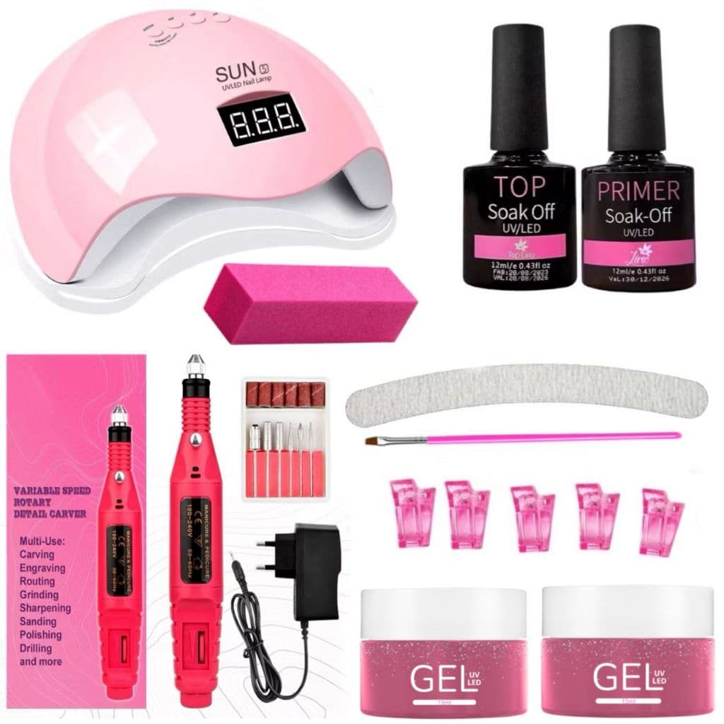 kit Unha Gel Manicure Alongamento de Unhas Pedicure Cabine Lixadeira Elétrica Lixa Presilhas