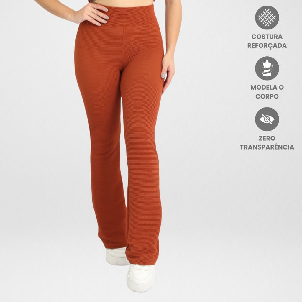 Calça Flare Canelada Texturizada Feminina Roupa Academia Esportiva Fitness Corrida Treino