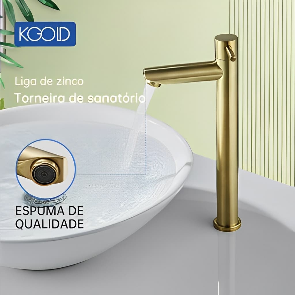 Torneira Monocomando Bica Alta Banheiro Dourada/Cromada/Preto 35cm