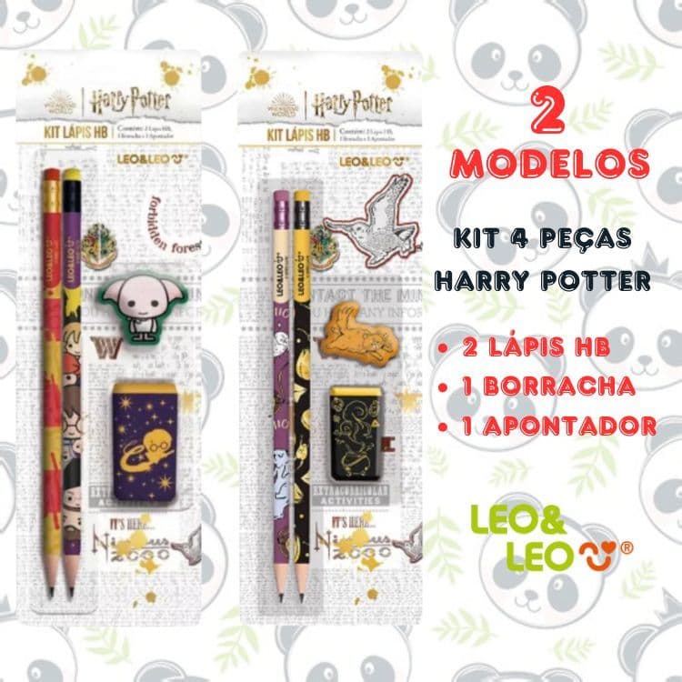 Kit Escolar 4 Peças Lápis HB Harry Potter Apontador Borracha | Leo&Leo