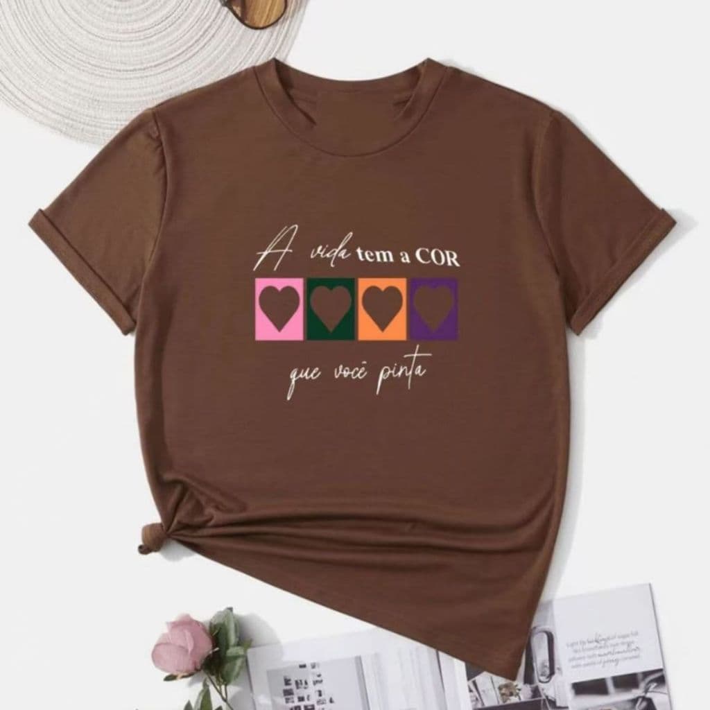kit 3 camisas feminina básica baby look camiseta viscorycla com estampas 4 coração