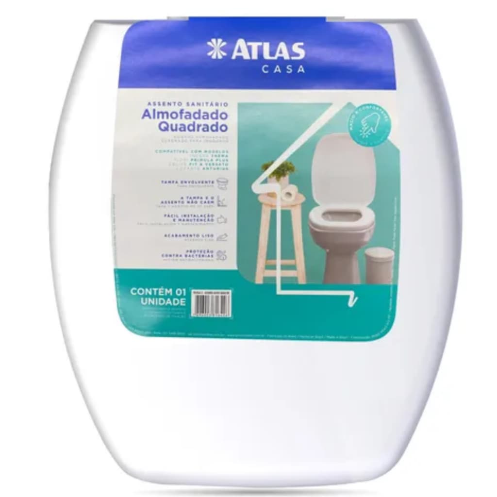 Assento Sanitario Almofadado Quadrado Branco Atlas