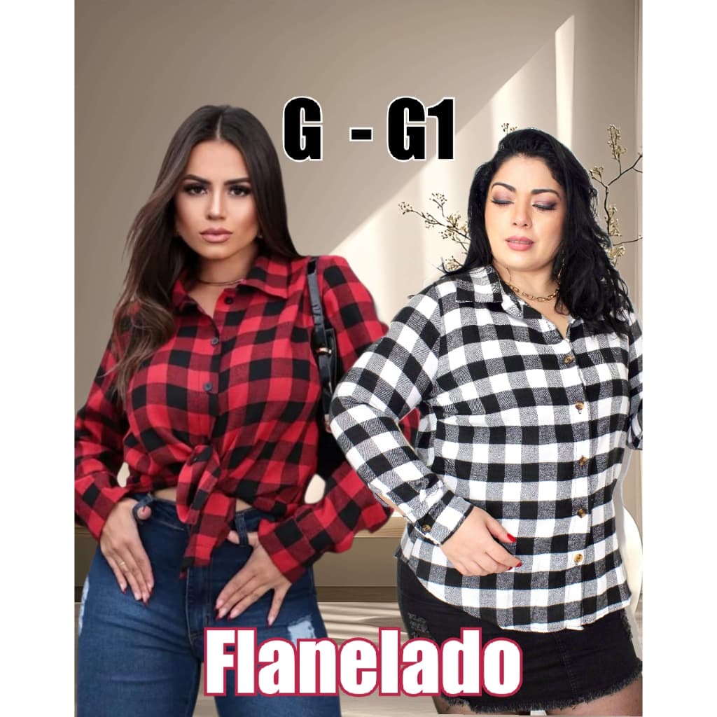 camisa femenina flanelada xadrez elegante tamanho G1 e G moda junina 2025