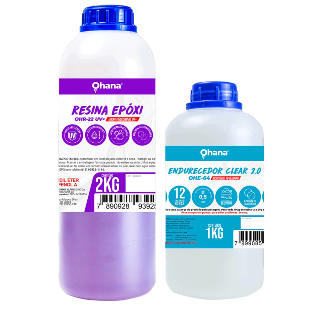 Resina Epóxi para Artesanato Sistema Clear 2.0 Baixa Viscosidade UV - Kit 3 Kg