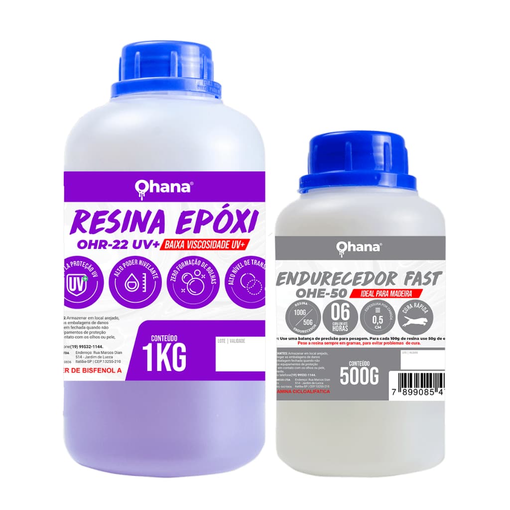 Resina Epoxi Baixa Viscosidade UV Com Endurecedor FAST Ohana Kit 1,5 Kg