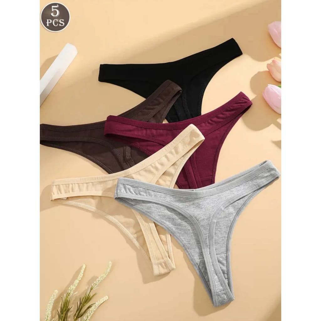Kit 5 Calcinhas 100% Algodão Fio Dental Clássica em Cotton Cores solidas Moda Íntima Feminina