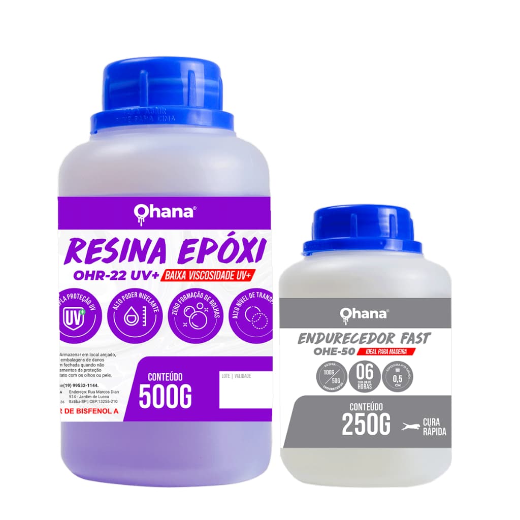 Resina Epoxi Baixa Viscosidade UV Com Endurecedor FAST Ohana Kit 750g