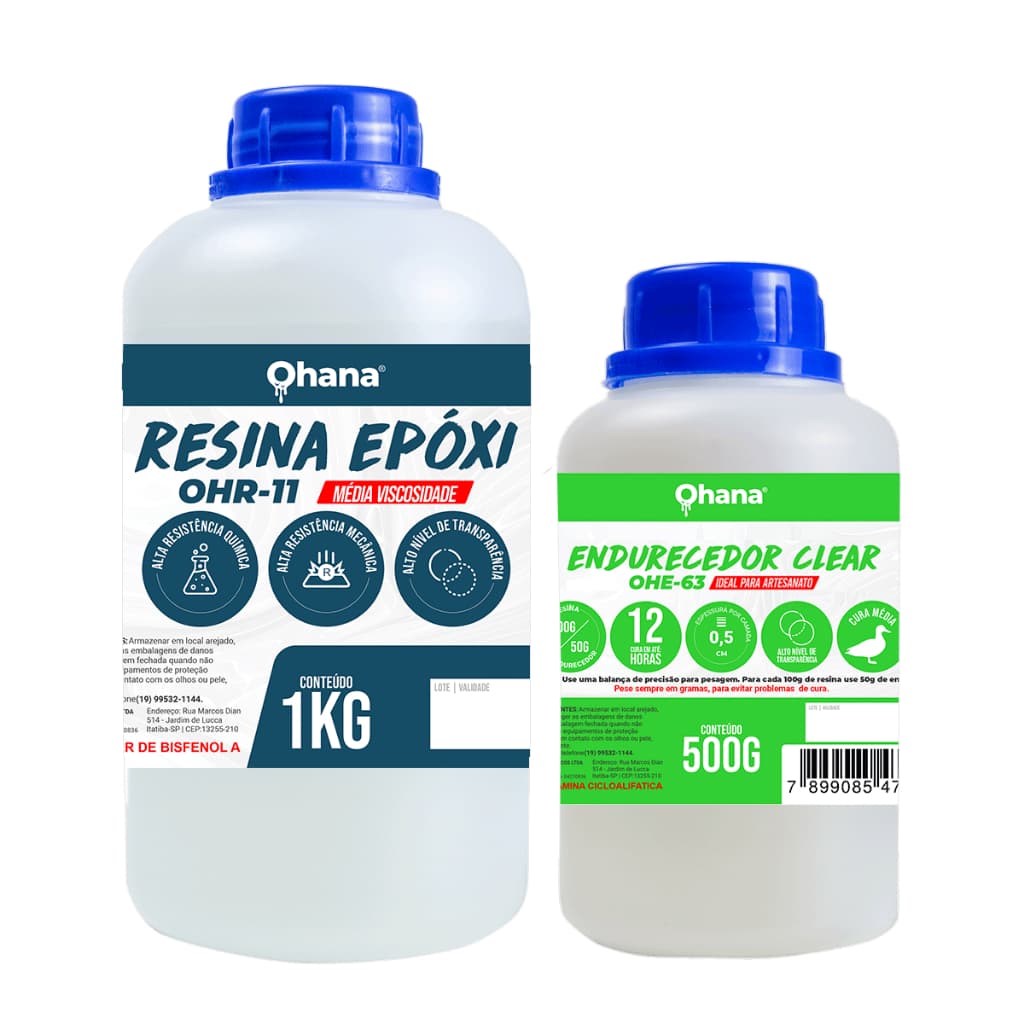 Resina Epoxi Ohana Média Viscosidade C/ Endurecedor Kit 1,5 Kg
