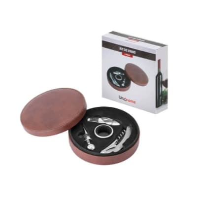 Kit Acessórios Para Vinho Acasa Couro Com 4 Peças